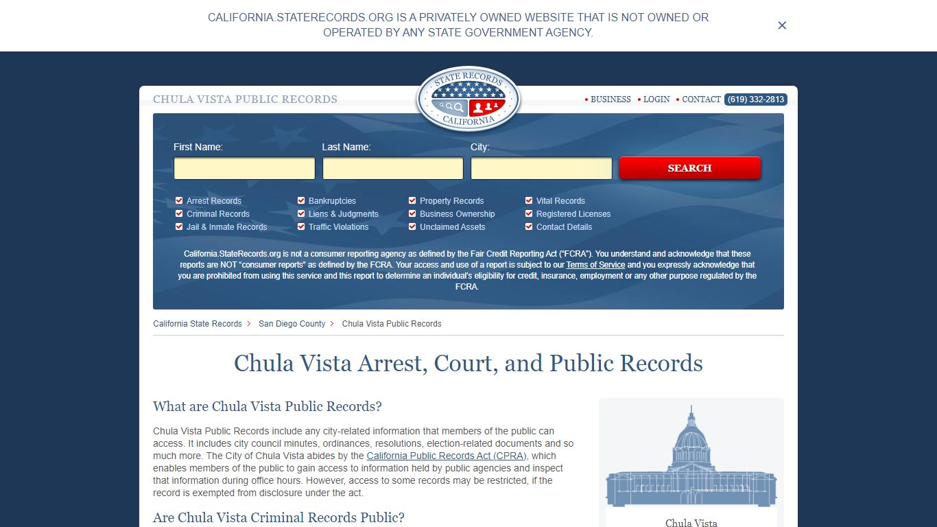 Chula Vista Arrest, Court, and Public Records